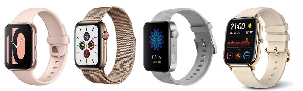 चश्मा तुलना Oppo Watch, Apple Watch, Mi Watch और Amazfit GTS